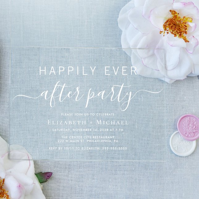 Chic Wedding After Party Acrylic Invitations (Celebrate your Happily Ever After in style with our elegant acrylic wedding reception invitations)