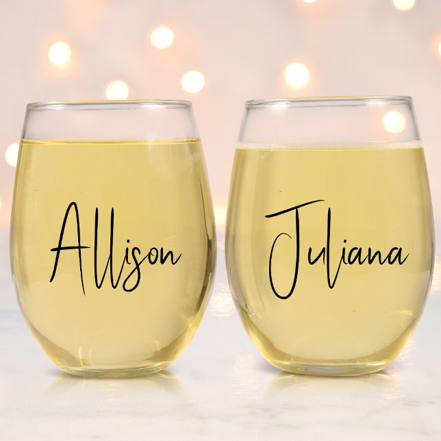 Chic Wedding Bachelorette Party Stemless Wine Glass (Creator Uploaded)