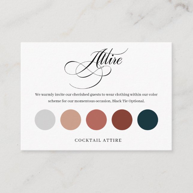 Chic Wedding Colour Palette Attire Dress Code Card (Front)