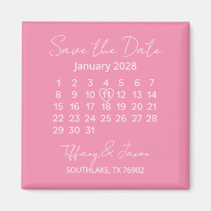 Chic Wedding Day Reminder Pink and White Magnet