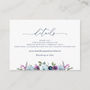 Chic Wedding Details / Website Purple, Blue Floral Enclosure Card