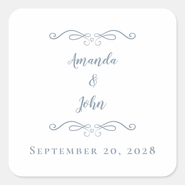 Chic Wedding Envelope Favour Dusty Blue Thank You Square Sticker (Front)