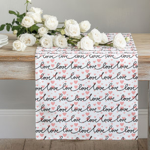 Chic Wedding Gift Pink Black Love Lettering Hearts Long Table Runner