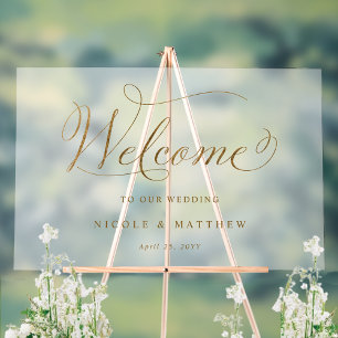 Chic Wedding Gold Welcome Frosted Style Acrylic Sign