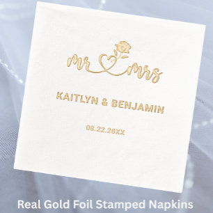 Chic Wedding Mr. & Mrs Gold Foil Stamped Napkins
