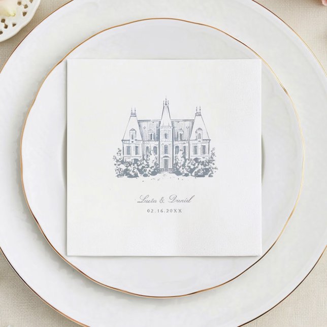 Chic Wedding Napkins | Chateau Venue Sketch (Creator Uploaded)