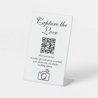 Chic Wedding Photo Upload QR Code Pedestal Sign