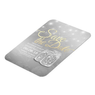 Chic Wedding Save The Date Mason Jars String Light Magnet