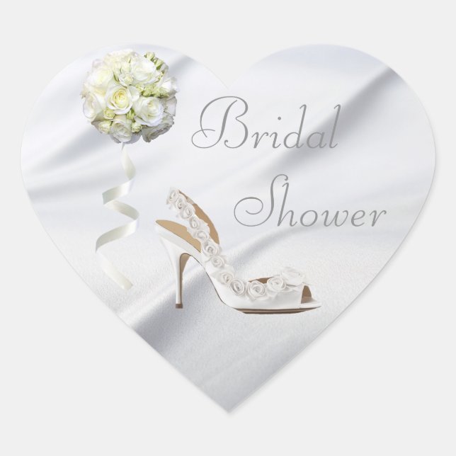 Chic Wedding Shoe & Bouquet Bridal Shower Heart Sticker (Front)