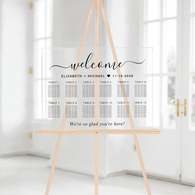 Chic Welcome 12 Table Wedding Seating Acrylic Sign (Creator Uploaded)