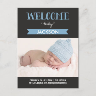 Chic Welcome Birth Announcement - Blue Postcard