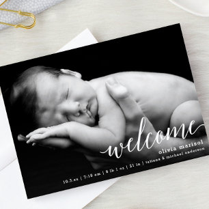 Chic Welcome Calligraphy Script Birth Announcement