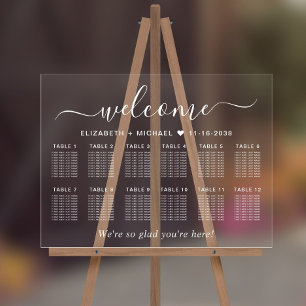 Chic Welcome White 12 Table Wedding Seating Acrylic Sign