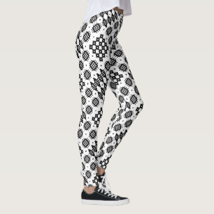 Chic Welsh Faux Tapestry Black and White Pattern Leggings