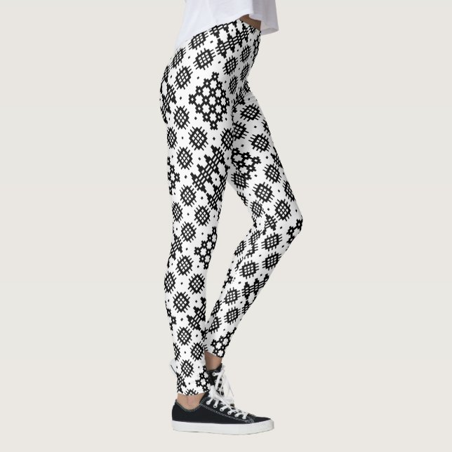 Chic Welsh Faux Tapestry Black and White Pattern Leggings (Right)