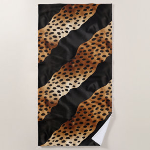 Chic Western Black Brown Cowhide Beach Towel