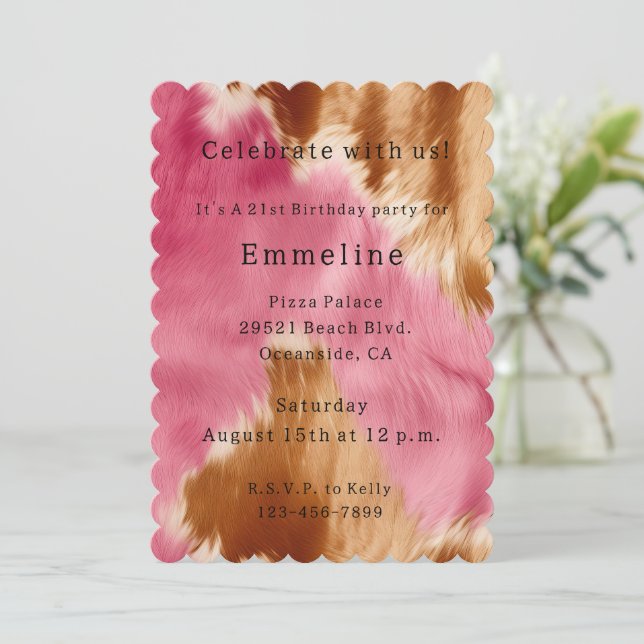 Chic Western Pink Cream Gold Cowgirl Cowhide Invitation (Standing Front)