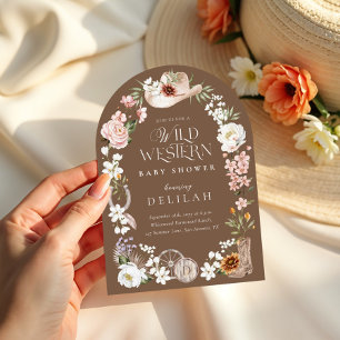 Chic Western Watercolor Floral Cowboy Baby Shower Invitation