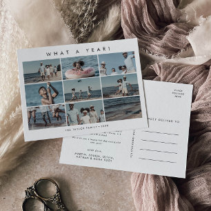 Chic What A Year 10 Photo Collage Christmas Holiday Postcard