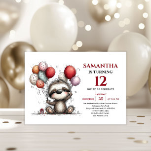 Chic whimsical animals sloth kids birthday invitе invitation