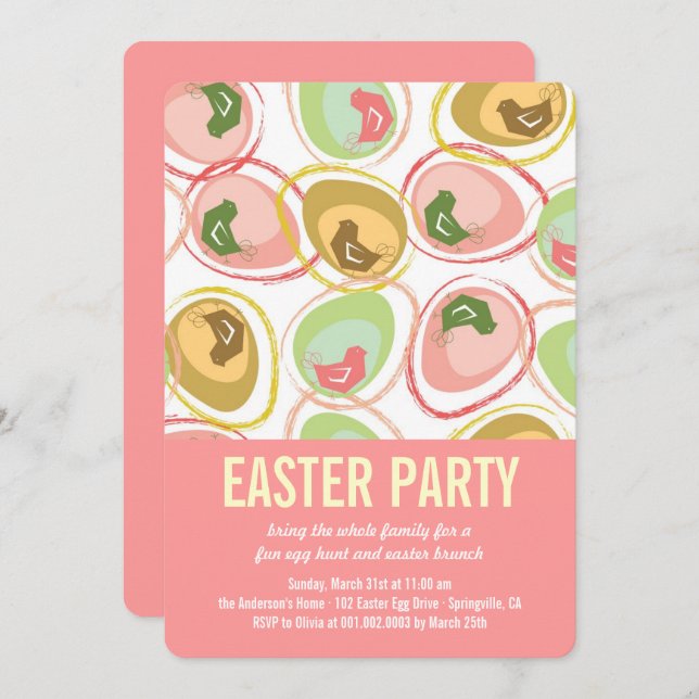 Chic Whimsical Chicks Easter Egg Hunt Party Invite (Front/Back)