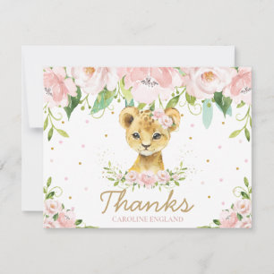 Chic Whimsical Cute Lion Blush Pink Floral Card