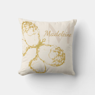 Chic Whimsical Elegant Yellow Gold Monogram Boho Cushion