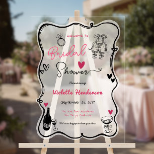Chic Whimsical Hand Drawn Bridal Shower  Acrylic Sign