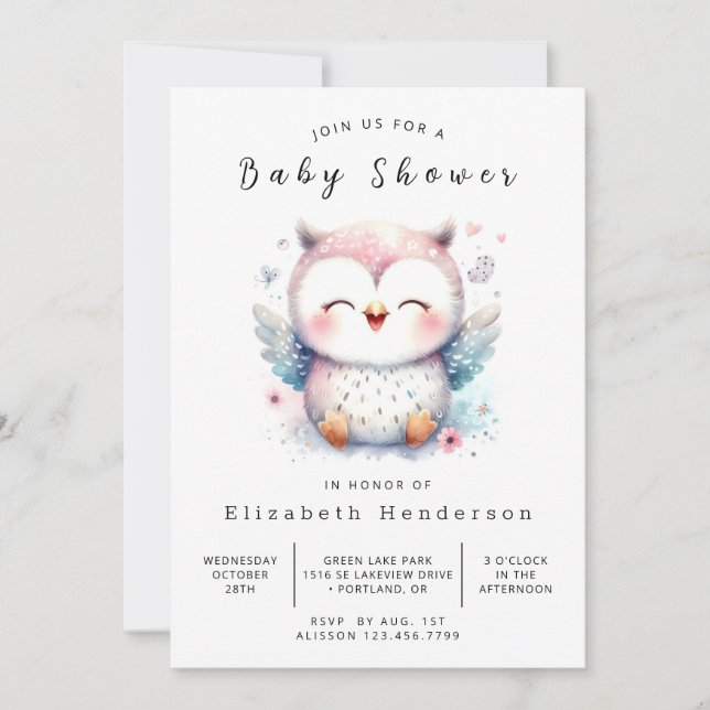 Chic Whimsical Owl Baby Shower Invitation (Front)