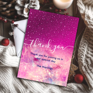 Chic whimsical pink ombre glitter thank you card