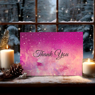 Chic whimsical pink ombre glitter thank you card