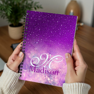 Chic whimsical pink purple ombre glitter monogram planner