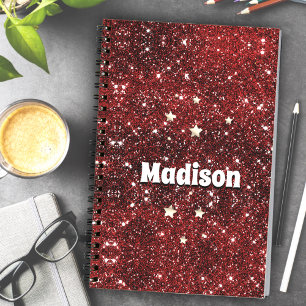 Chic whimsical red black glitter monogram  notebook