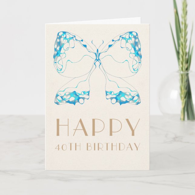 Chic Whimsical Timeless Blue Butterfly Birthday Card (Front)