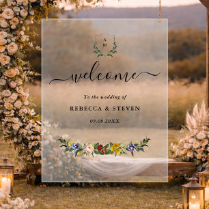 Chic Whimsical Vintage Floral monogram wedding Acrylic Sign