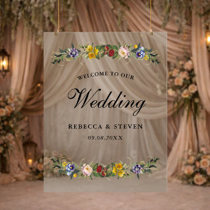 Chic Whimsical Vintage Floral wedding welcome Acrylic Sign