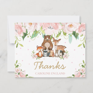 Chic Whimsical Woodland Animals Blush Pink Floral Card