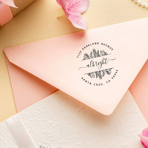 Chic Whimsy Hand-drawn Leaves Round Return Address Rubber Stamp