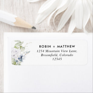 Chic, White and Blue Floral Wedding Return Address Label