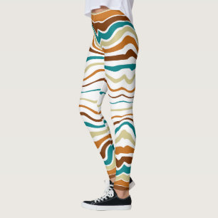 chic white and brown blue stripes Leggings
