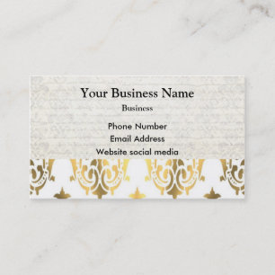 Chic white and gold damask business card