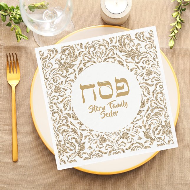 Chic White and Gold Glitter Custom Passover Napkin (Creator Uploaded)