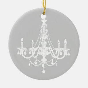 Chic White and Grey Chandelier Ceramic Ornament