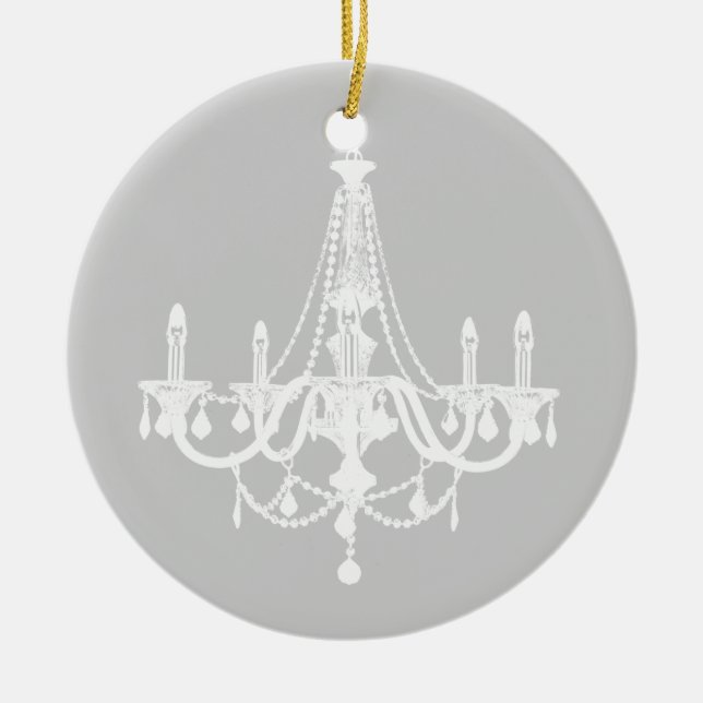 Chic White and Grey Chandelier Ceramic Ornament (Front)