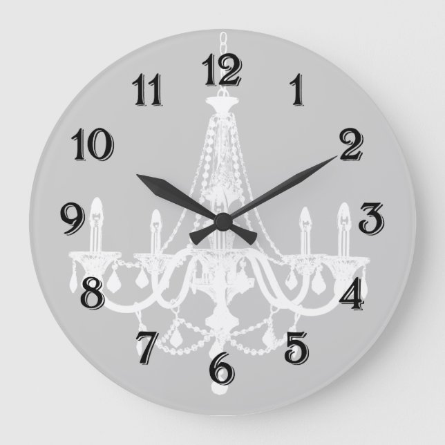 Chic White and Grey Chandelier Large Clock (Front)