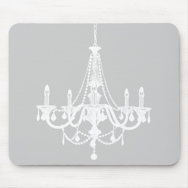 Chic White and Grey Chandelier Mouse Pad (Front)