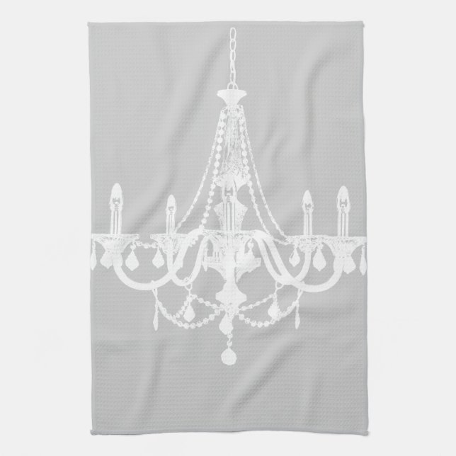 Chic White and Grey Chandelier Tea Towel (Vertical)