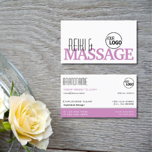 Chic White and Lilac Simple Stylish with Logo Business Card