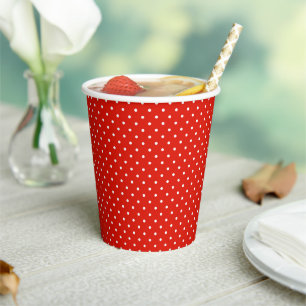 Chic White and Red Polka Dots Pattern Paper Cups