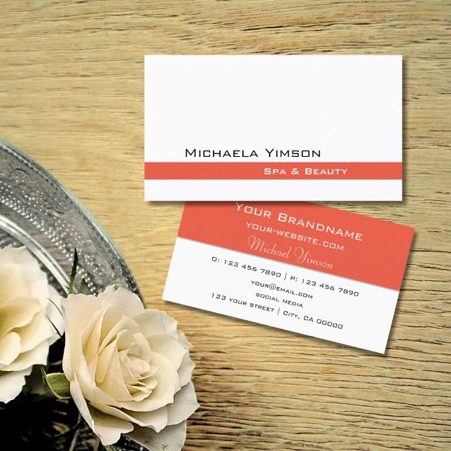 Chic White and Salmon Modern Cool Professional Business Card (Creator Uploaded)